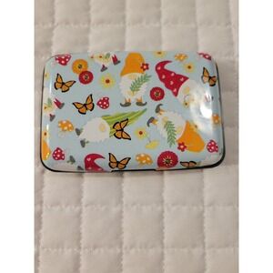 Whimsical Gnome Butterfly Mushroom Hard Case Card Wallet Adorable Fairy Cottage